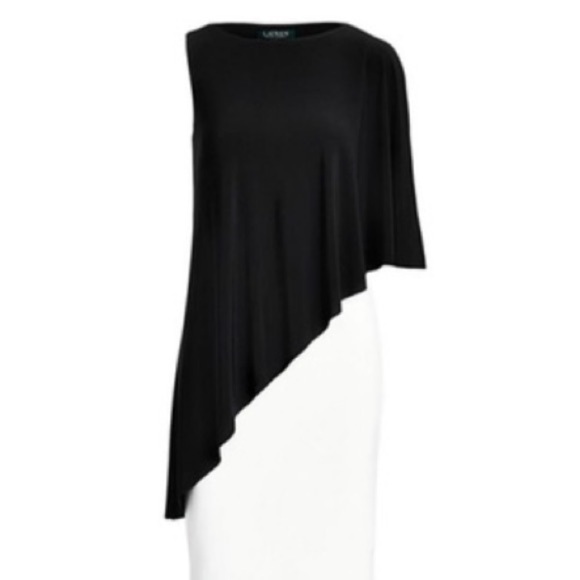 Ralph Lauren Colorblock Mini Dress in Black Minimalist Asymmetrical Cape - Picture 4 of 11